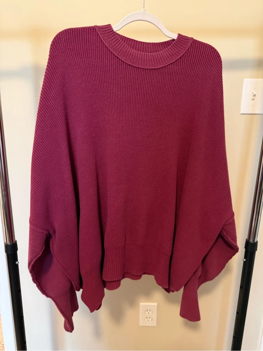 Free People Oversized Ribbed Crewneck Sweater - Berry Plum
